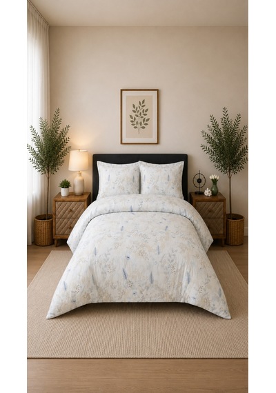 Çift Kişilik Nevresim Takımı %100 Pamuk 200x220 Lastikli Çarşaflı 160x200 Açık Mavi