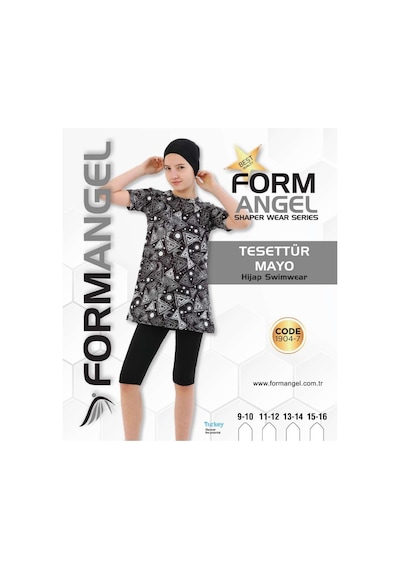 Formangell Form Angel 1904 Çocuk Uzun Kollu Desenli Tesettür Mayo 9-16 Yaş - Siyah - 9-16 Yaş Karışık Renk