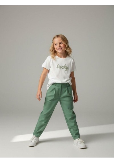 Zekids Kız Çocuk Lucky Baskılı Pamuklu T-shirt-16886 Ekru