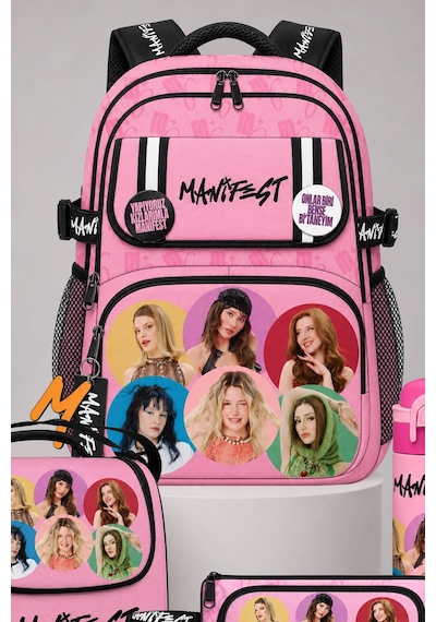 X Dekomus Lisanslı Manifest Toz Pembe Collection Okul,termoslu Beslenme Çantası Ve Kalem Çantası,600 Ml Çelik Matara Seti Altın