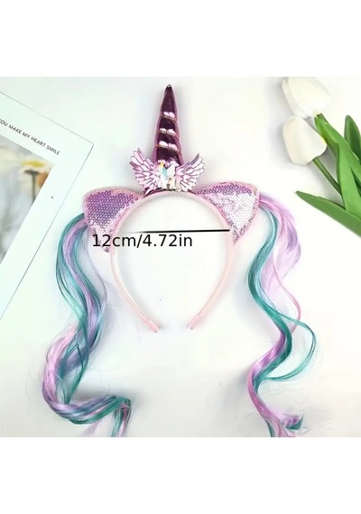 Unicorn Parlak Saç Bandı Postiş Renkli Saçlı Doğum Günü Hediyesi Pembe Pony Taç