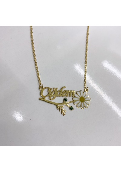 Gümüş İsimli Mineli Papatya Kolye Gold
