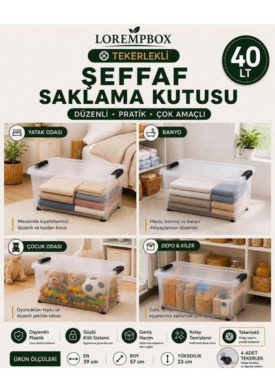 40 Lt Tekerlekli Şeffaf Saklama Kutusu Tek Adet Diğer