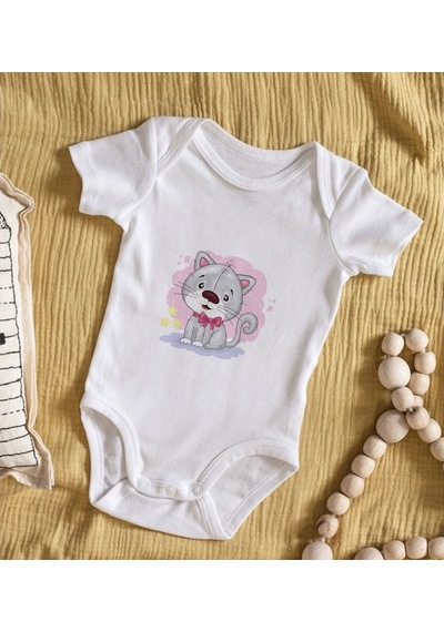 Bitmeyenkartus Bk Kids Sevimli Kedi Tasarımlı Bebek Body Zıbın - Model 1 Çok Renkli