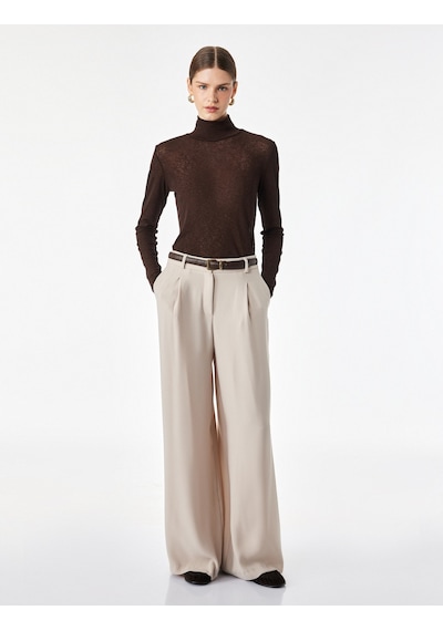 Koton Slim Fit Dik Yaka Uzun Kollu Tişört Kahverengi 7wak50002uk Kahve