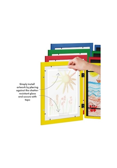 Kids Artwork Frame Changeable Multicolor - Magnetic Door Holds 100 Art Pieces - 8.5x11 Letter Size Display With Mat Or 10x12.5 Without Mat - My Mini Masterpiece Set Of 4 Açık Gri