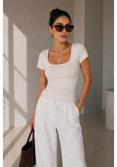 Bb Butik Basic Soft Touch Kare Yaka Body Tulum Astarlı Md3535 Beyaz