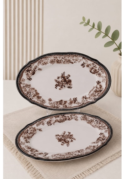 Porser Porselen Velour Brown Fulya Kayık Tabak Seti 22cm 2 Parça Çok Renkli