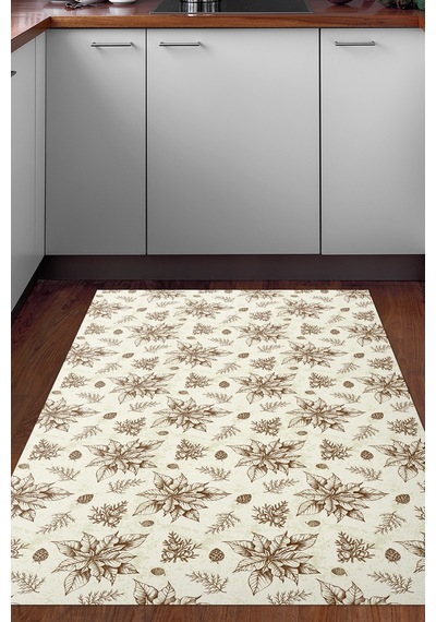 Alanur Home Kaymaz Dijital Mutfak & Salon Halı Trend Vintage Al5008 Bej