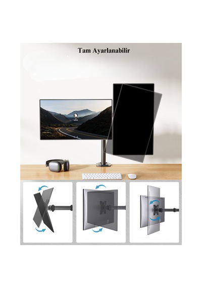 14-32'' Çift Kollu Ayarlanabilir Monitör Tutucu Masa Üstü