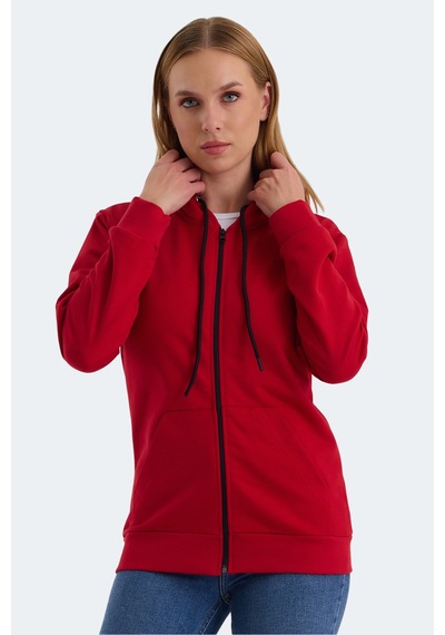 Slazenger Katya Kadın Fermuarlı Kapüşonlu Cepli Kırmızı Sweatshirt Kırmızı