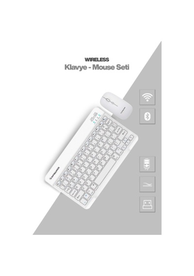 Beyaz Kablosuz Wireless Klavye Ve Mouse Seti Optik