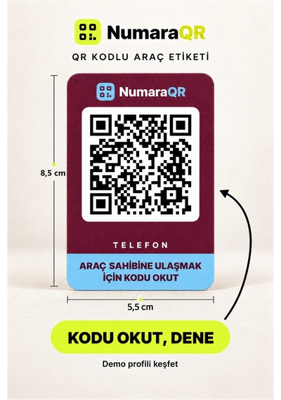 Qr Kodlu Numaratör Araç Ve Motosiklet İçin Qr Etiket Park Numaratörü 8,5x5,5 Cm Bordo Numaraqr
