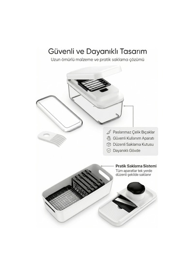 Çok Fonksiyonlu 7 Bıçaklı Doğrayıcı Set Sebze & Meyve Dilimleme, Rendeleme Ve Küp Doğrama Aparatı Beyaz