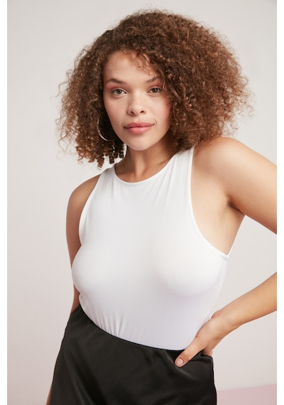 ETHIQUET SHELBY Kadın Vücuda Tamamen Oturan Halter Yaka Sıfır Kol Beyaz Büyük Beden Body