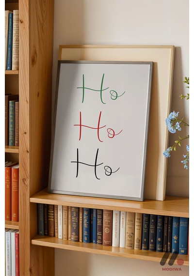 Ho Ho Ho Yılbaşı Tipografi, Siyah Çerçeveli Duvar Tablosu - Hediyelik
