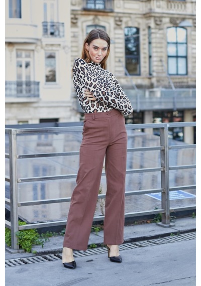 Jument Kadın Kaşkorse Yarım Balıkçı Uzun Kol Desenli Body Bluz-bej Leopar Bej Leopar