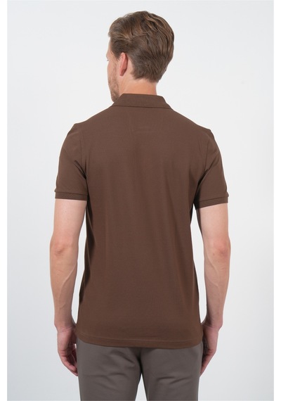 Kahverengi Polo Yaka Kısa Kol Cepli Comfort Fit Pamuklu Tişört 1011260155 Koyu Kahverengi