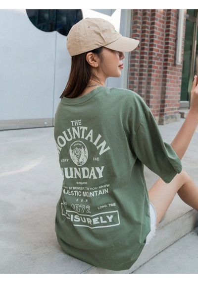 Flood Of Style Kadın Yeşil Mountaın Oversize Bisiklet Yaka Tshirt