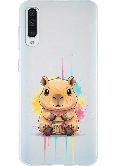 Samsung Galaxy A50 İle Uyumlu Splash Kapibara Tasarımlı Şeffaf Silikon Kılıf Şeffaf