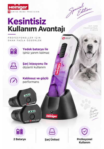 Heiniger Opal Special Edition Kablosuz Evcil Hayvan Tıraş Makinesi Yedek Bataryalı