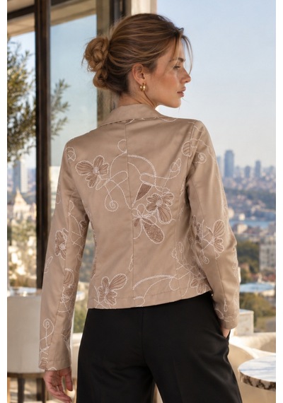 Armonika Kadın Vizon Kruvaze Yaka Desenli Crop Ceket Arm-27k001025