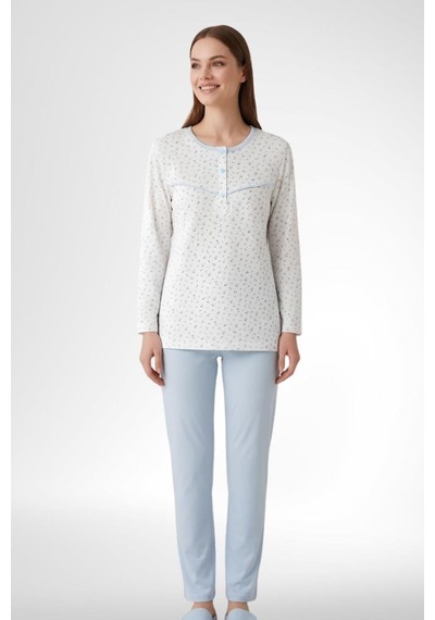 Mecit Pijama Mecit 6361 Mavi %100 Pamuk Büyük Beden Kadın Pijama Takımı