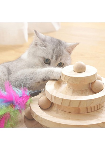 Hpytech Ahşap Kedi Oyuncağı Toplu Zeka Oyuncağı & Tüylü Olta Seti