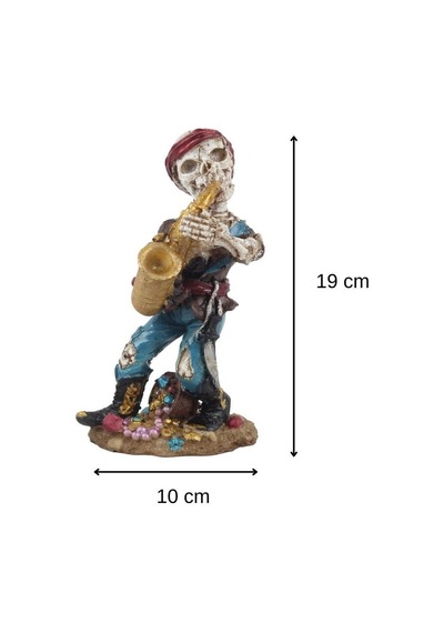 Karayip Korsanları Saksafoncu Müzisyen Kurukafa Heykel Masaüstü Biblo 19 Cm Ev Ofis İş Hediyesi B