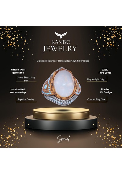 925 Ayar Gümüş Yüzük İle Gerçek Oval Opal Taşı - Dikkat Çekici Takı Parçası Gümüş