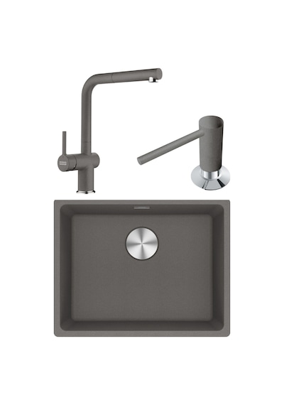 Franke Maris Mrg 110-52 Granit Eviye + Active Plus 2.0 Armatür + Stone Grey Sıvı Sabunluk Set 3'lü