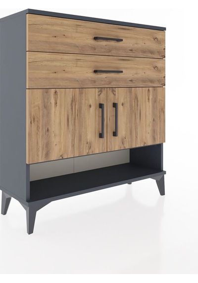 Arges Şifonyer 2 Raflı Tek Çekmeceli 2 Kapaklı 88x30x96 Antrasit-çam Antrasit