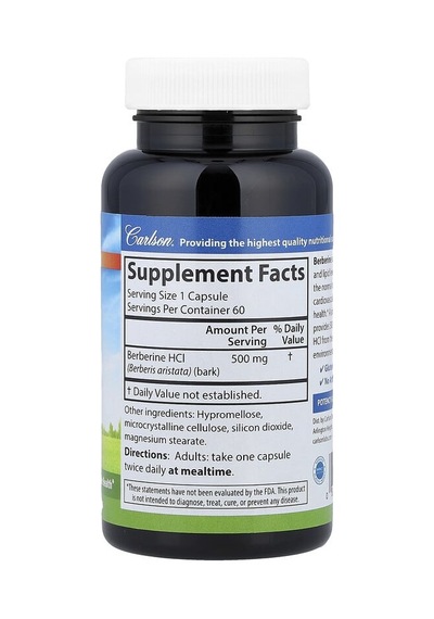 Carlson, Berberine, 500 Mg, 60 Vegetarian Capsules