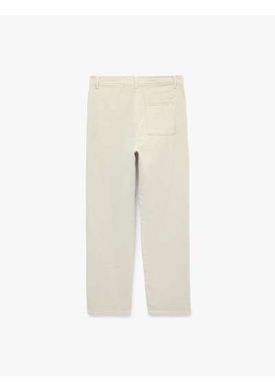 Koton Pamuklu Cepli Straight Fit Beli Bağcıklı Düğmeli Pantolon Bej 6sam40018hw Ekru