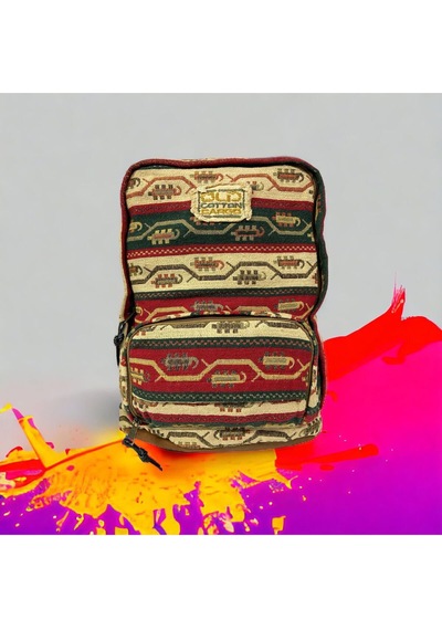 Old Cotton Cargo Kaliteli Vintage Kilim Desenli Disayn Sırt Gezi Çantası New Komor 5025 Kırmızı