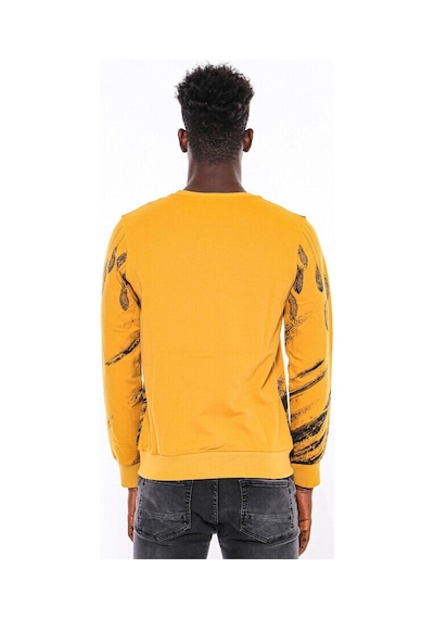 Wessi Hardal Baskılı Taşlı Bisiklet Yaka Sweatshirt Hardal