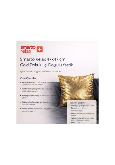 Smarto Relax Antibakteriyel Desenli Dekoratif Dolgulu Kırlent 45x45 Cm Gold