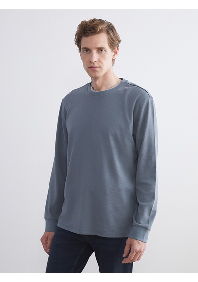 LC Waikiki Lc Waıkıkı İndigo Bisiklet Yaka Uzun Kollu Erkek Sweatshirt