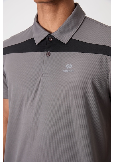 Tommy Life Koyu Gri Polyester Nefes Alan Dokulu İnce Esnek Standart Fit Polo Yaka Erkek Performans T-shirt - 8 Koyu Gri
