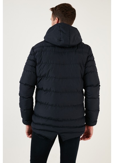 Buratti Su Itici Slim Fit Soğuğa Ve Rüzgara Dayanıklı Kapüşonlu Şişme Erkek Mont 649005 Lacivert