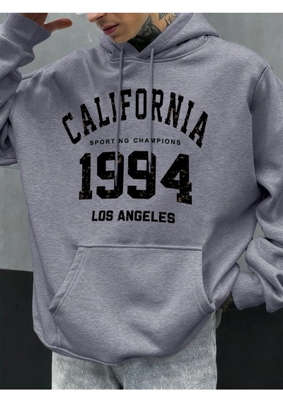 Startmore Tarzsokak Kaliforniya Mektubu 1994 Baskılar Hoodies Erkekler Sonbahar Moda Cep Hoody Rahat Polar Street Gri