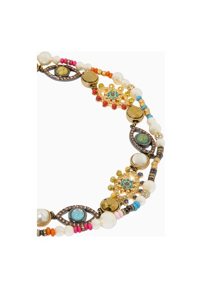 Multi-strand Eye Necklace, Çok Sıralı Göz Kolye, Incili, Kristalli Ve Nazar Boncuklu Gümüş