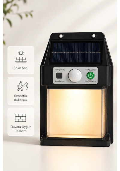 Güneş Enerjili Sensörlü Solar Aplik Duvar Tipi Dış Mekan Hareket Algılamalı Işık Çok Renkli