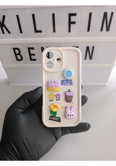 Apple Uyumlu iPhone 16 Ayıcık Kılıf Modeli Beyaz 1