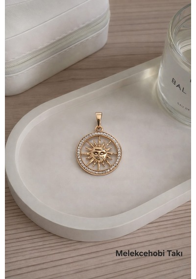 Melekcehobi18k Rose Halka Güneş Figürlü Kolye Ucu Rose Gold