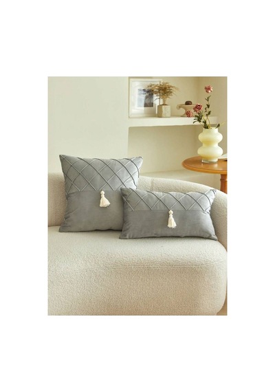 1 Adet Çima Püskül Dekoratif Kırlent Kılıfı Gri Gri