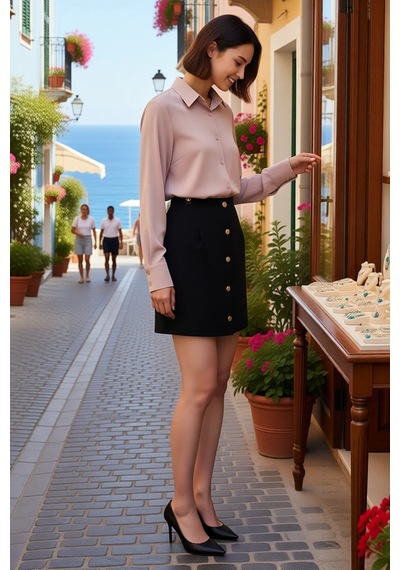 Benerly Kadın Büyük Beden Çan Kesim Etek Altın Düğme Detaylı Kısa Boy Rah Siyah