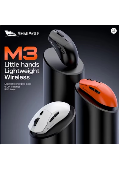 Smailwolf M3 Pro Plus Kablosuz Oyuncu Mouse Paw3311 Sensör - 3 Modlu 12000 Dpı Manyetik Şarj Standlı Rgb 65g Ultra Hafif Fare 1000hz 1k Hız