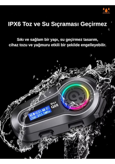 Wearfitpro Q08 Max Rgb Işık Efektli İntercom Bluetooth Motosiklet Kask Kulaklığı İntercom Kulaklık