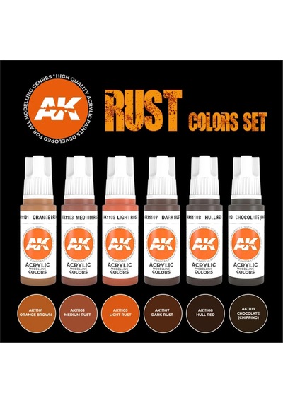 Ak Interactive 11605, 6x17 Ml. Paslı Ve Terkedilmiş Görünümü İçin Akrilik 3gen Maket Boyası Seti Standart